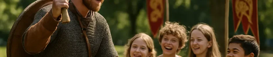 Vikings in pop culture shown through a longship silhouette and modern media screens