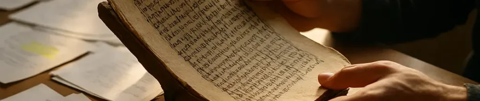 Gendered Norse narratives shown through open books and carved runes on a wooden desk
