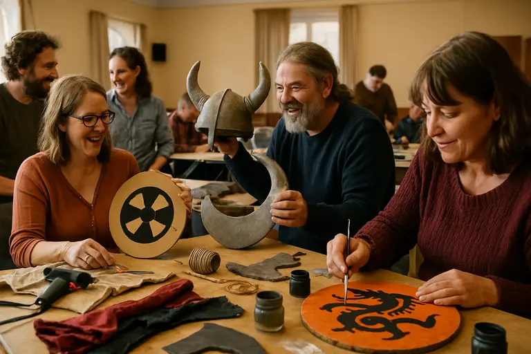 A museum educator explains replicas to children during a heritage activity