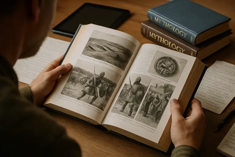 Calendar and book notes beside a hardcover children’s mythology volume