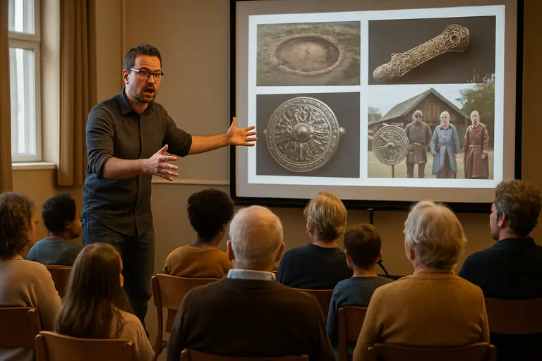 Museum visitor studying a case of early medieval objects