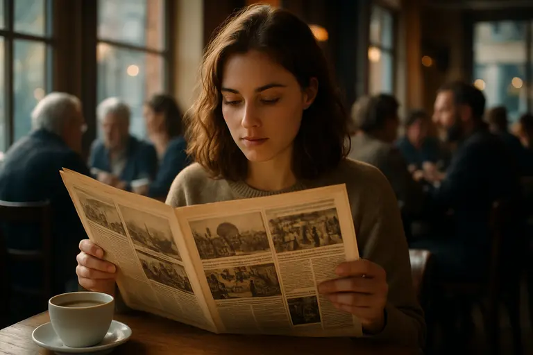 Old newspaper pages resting on an archive table