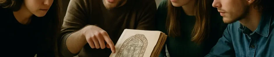 Students study Norse artifacts for a Viking World Course discussion